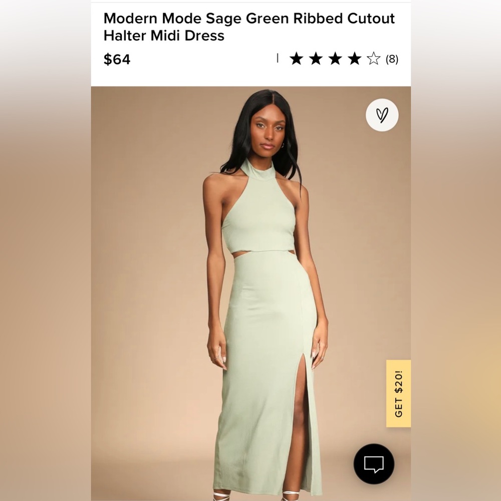 Lulus Modern Mode Sage Green Ribbed Cutout Halter Midi Dress